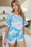 Shiny Tie-Dye Boat Neck Top and Shorts Lounge Set 