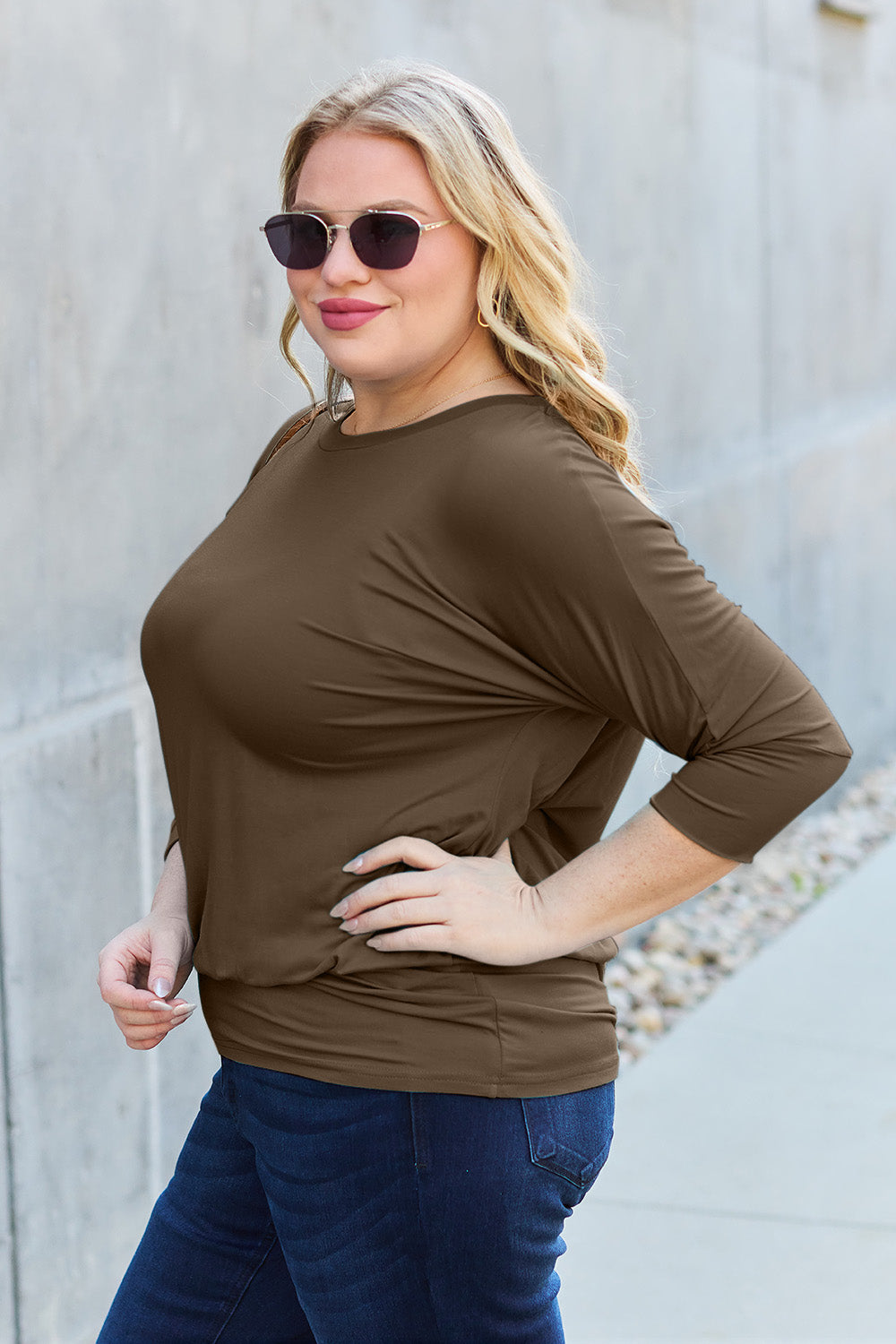 Basic Bae Full Size Round Neck Batwing Sleeve Top 