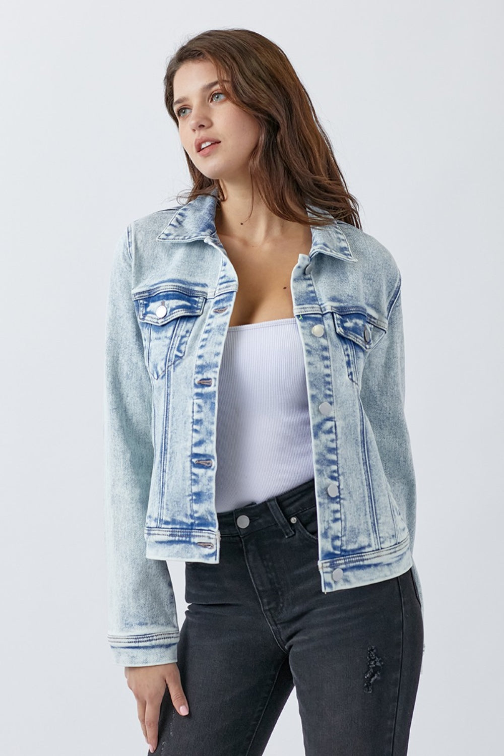 RISEN Button Up Washed Denim Jacket 
