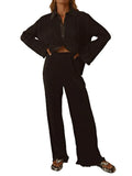 Collared Neck Long Sleeve Top and Pants Lounge Set Lingerie & Nightwear