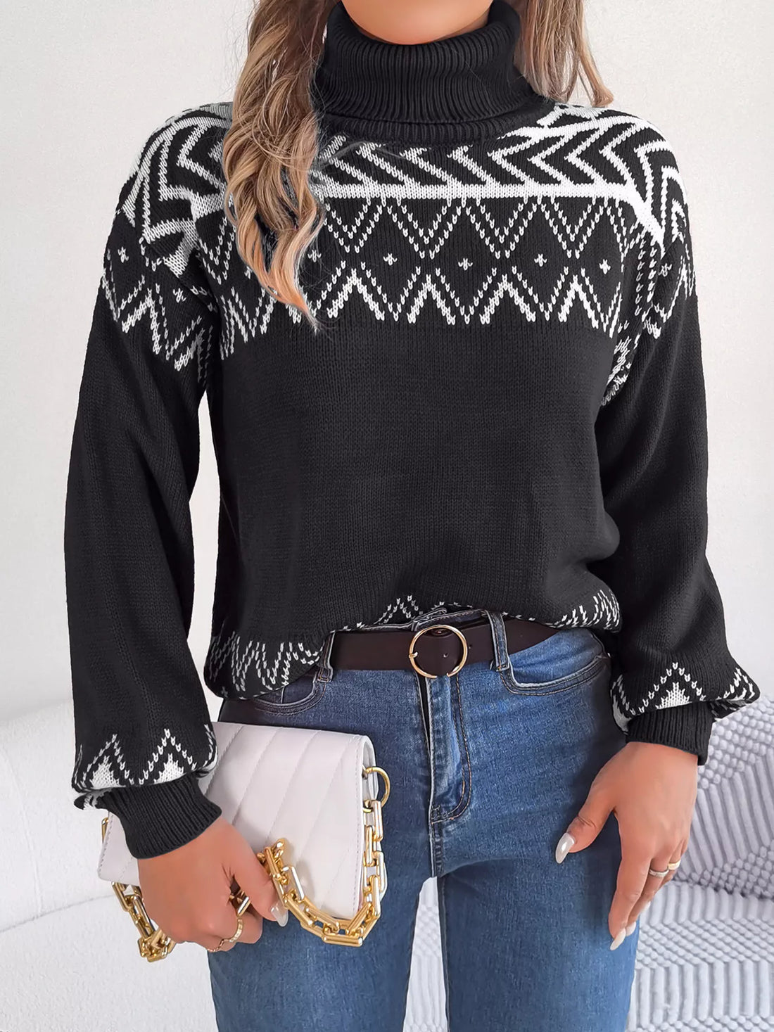 Turtleneck Dropped Shoulder Sweater 