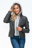 YMI Faux Layered Double-Zipper Jacket with Fuzzy Hood 