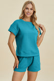 Double Take Full Size Texture Short Sleeve Top and Shorts Set 
