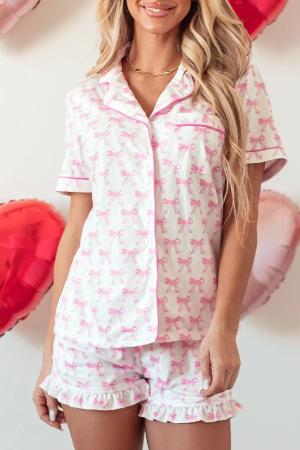 Bow Shirt and Shorts Lounge Set Lingerie & Nightwear