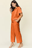 Double Take Full Size Texture Half Zip Short Sleeve Top and Pants Set 
