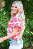 Beige Floral Puff Sleeve Frilled Neckline Blouse Tops/Blouses & Shirts