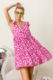 BiBi Leopard Cap Sleeve Tiered Mini Dress 
