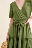 And The Why Soft Short Sleeve Tiered Midi Dress 