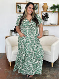 Double Take Full Size Printed Drawstring Short Sleeve Dress 