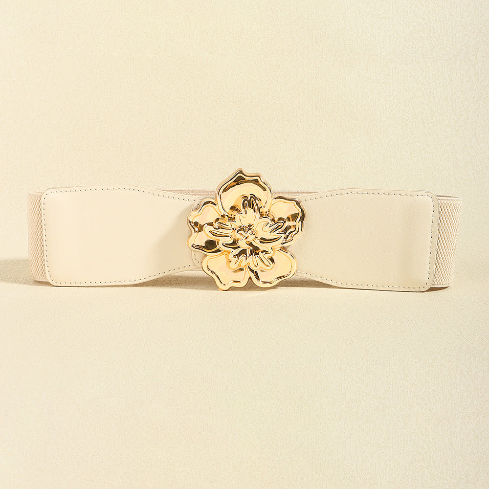 Flower Alloy Buckle Elastic Belt 