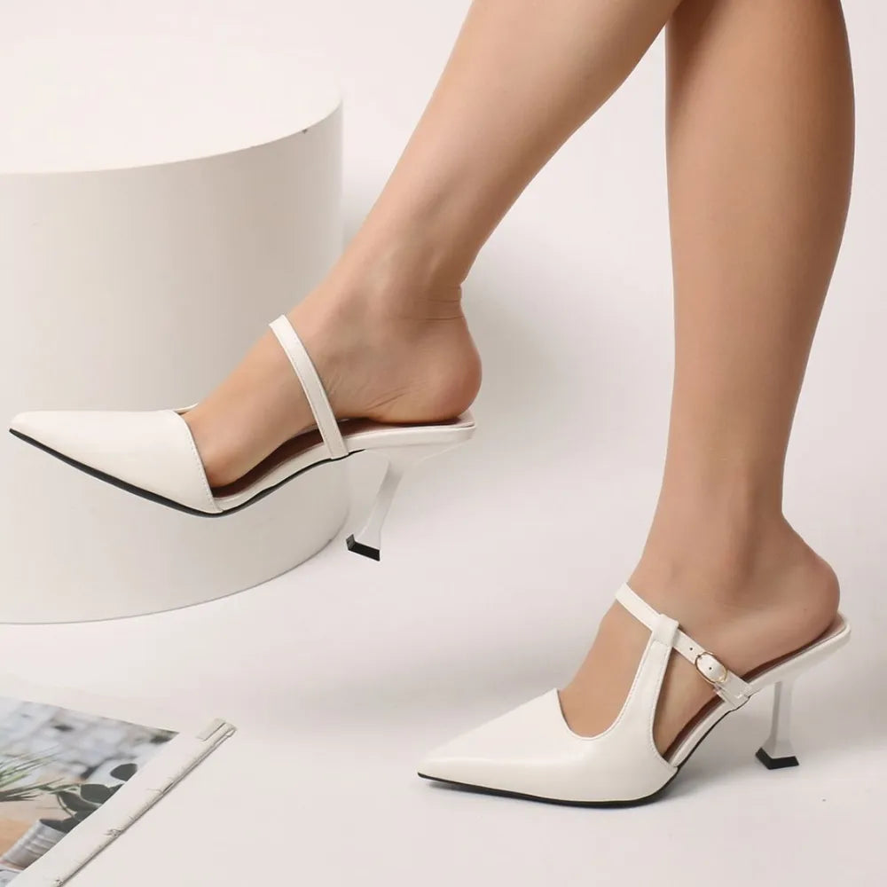 Point Toe Flare Heel Slingback Pumps 