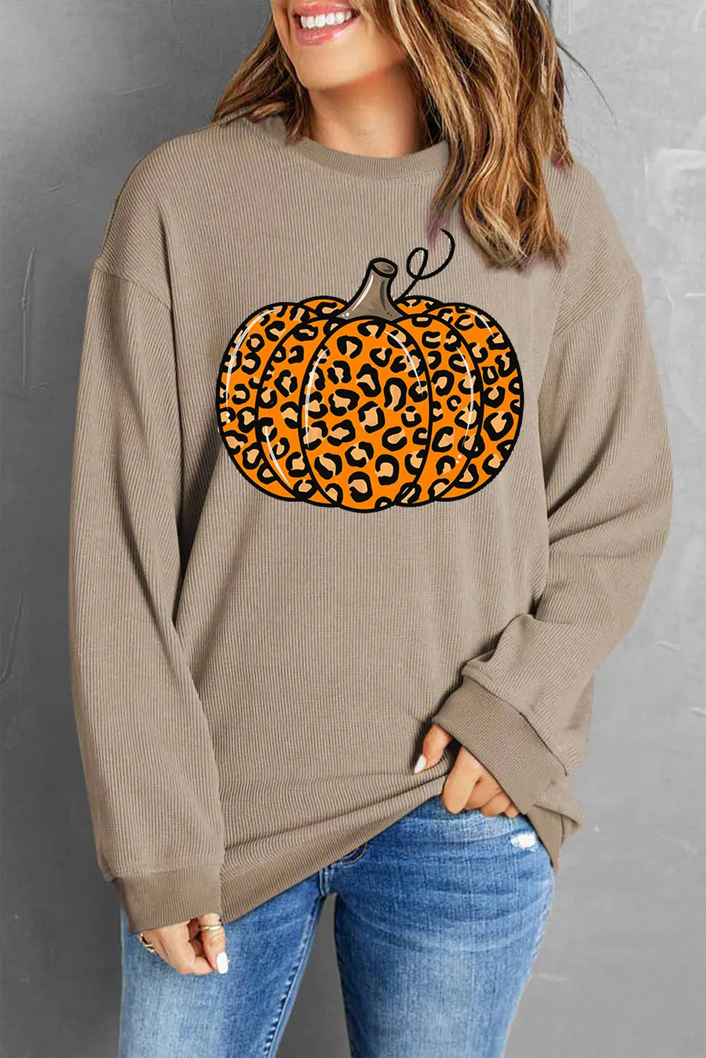 Pumpkin Round Neck Long Sleeve Sweatshirt 