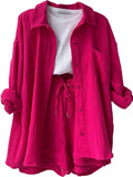 Textured Button Up Shirt and Shorts Set Two Piece Dresses