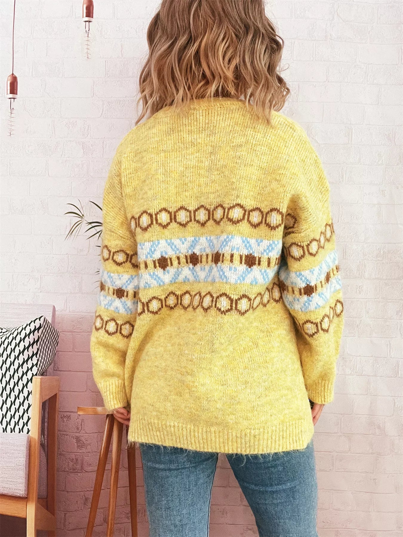 Contrast Round Neck Drop Shoulder Sweater 