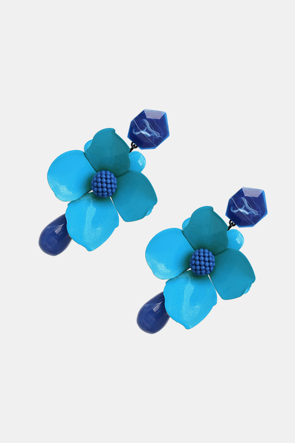 Bloosom Flower and Teardrop Resin Dangle Earrings 