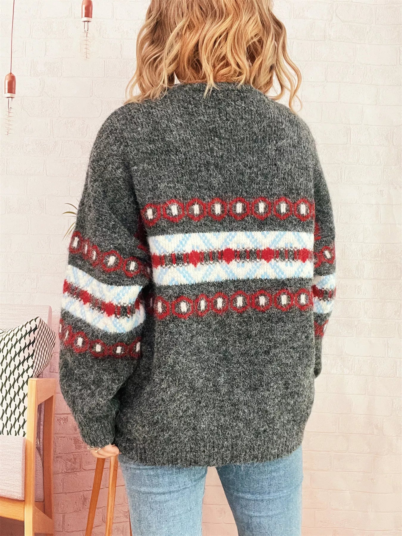 Contrast Round Neck Drop Shoulder Sweater 