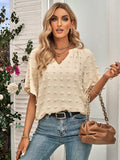 Swiss Dot Notched Neck Flare Sleeve Blouse 