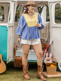 Plus Size Ruched Tie Neck Balloon Sleeve Blouse 