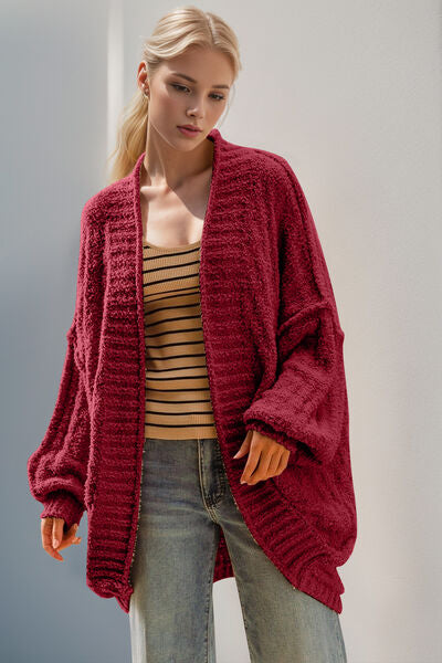 Double Take Full Size Open Front Long Sleeve Cardigan 