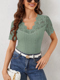 Lace Scalloped V-Neck Eyelet T-Shirt 