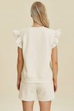 Double Take Full Size Texture Round Neck Ruffle Sleeve Top and Shorts Set 