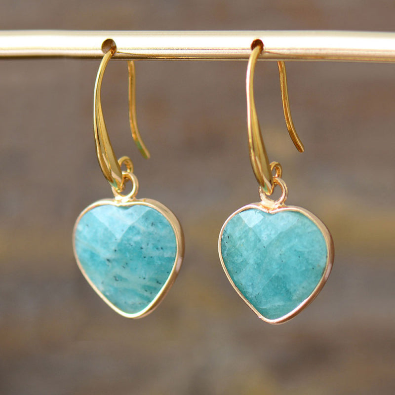 Natural Stone Heart Drop Earrings 