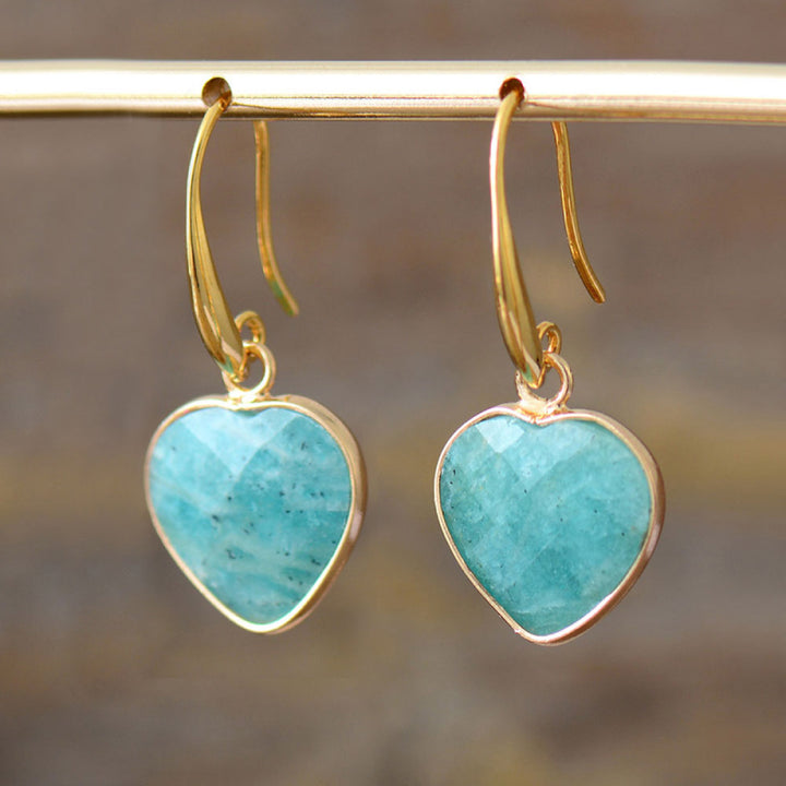 Natural Stone Heart Drop Earrings 