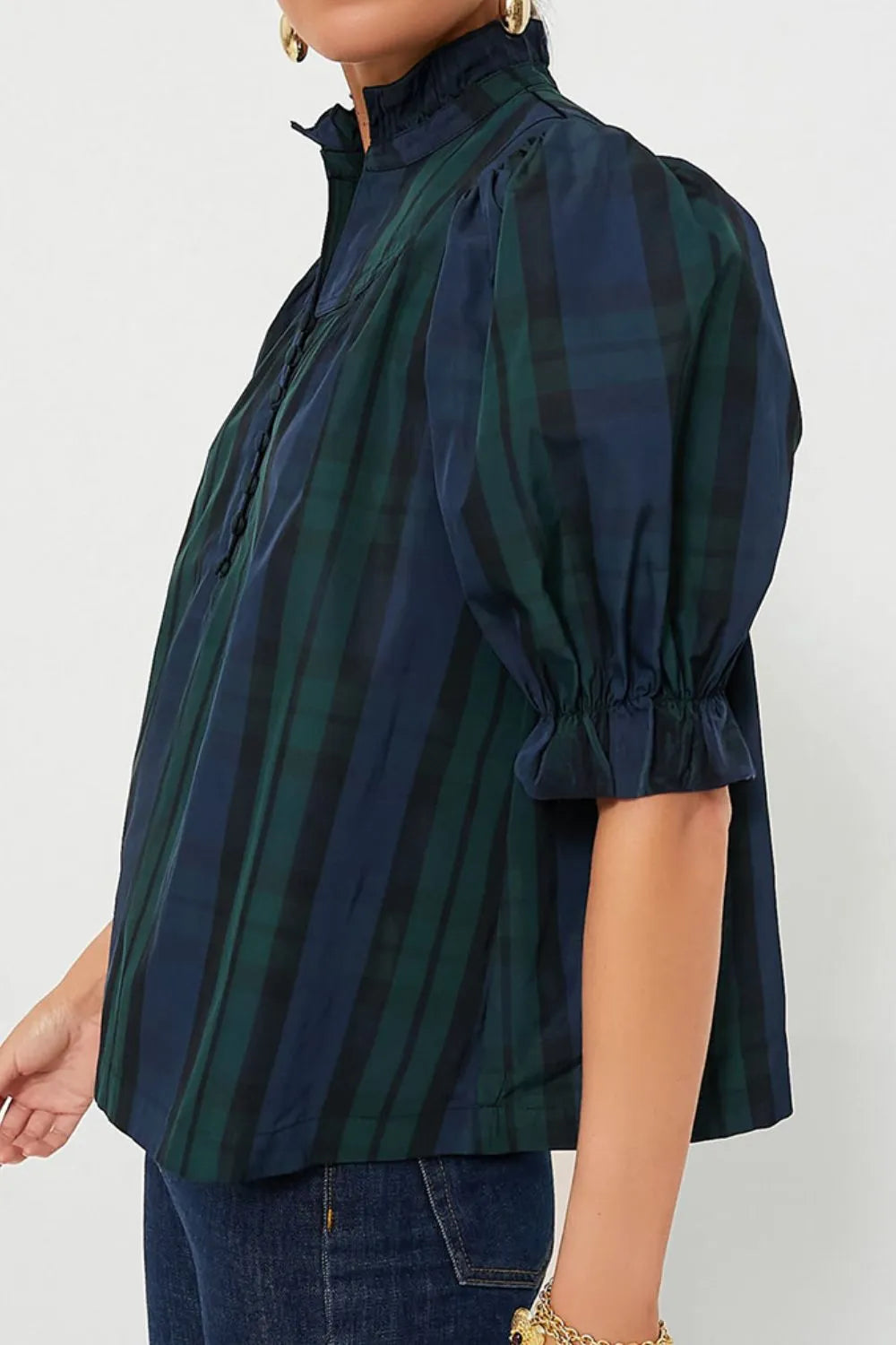 Puff Sleeve Frilled Trim Elegant Blouse 