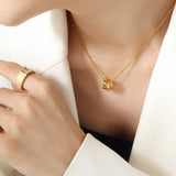 Titanium Steel Inlaid Zircon Pendant Necklace 