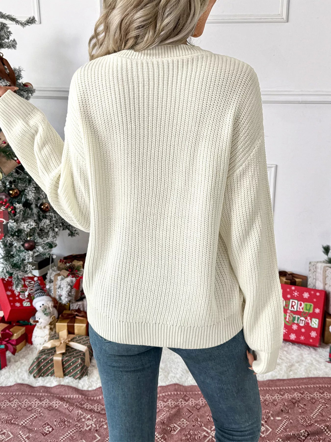 Christmas Bow Dropped Shoulder Sweater 