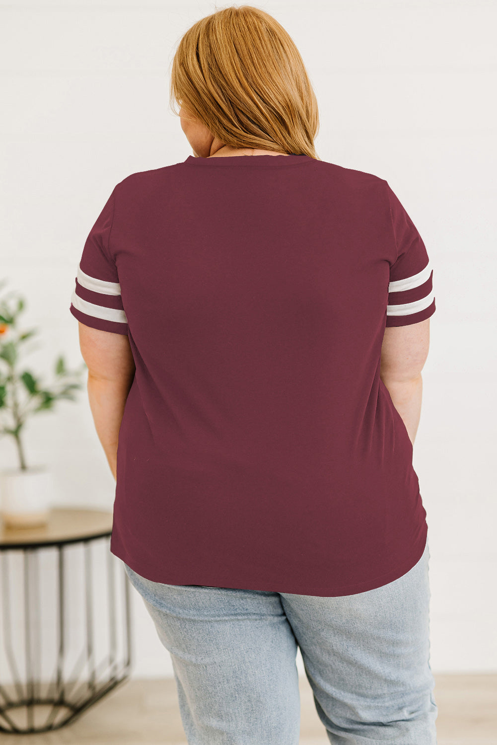 Plus Size Striped V-Neck Tee Shirt 