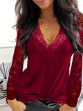 Full Size Lace Detail V-Neck Long Sleeve Blouse 