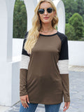 Contrast Striped Round Neck Long Sleeve T-Shirt 