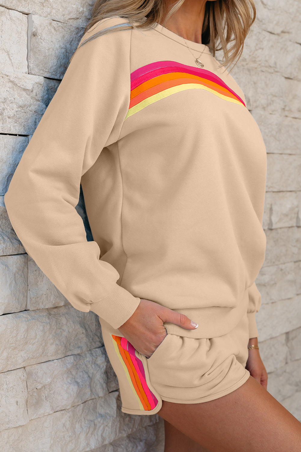 Beau Blue Striped Accent Pullover and Shorts Two Piece Casual Set Two Piece Sets/Short Sets