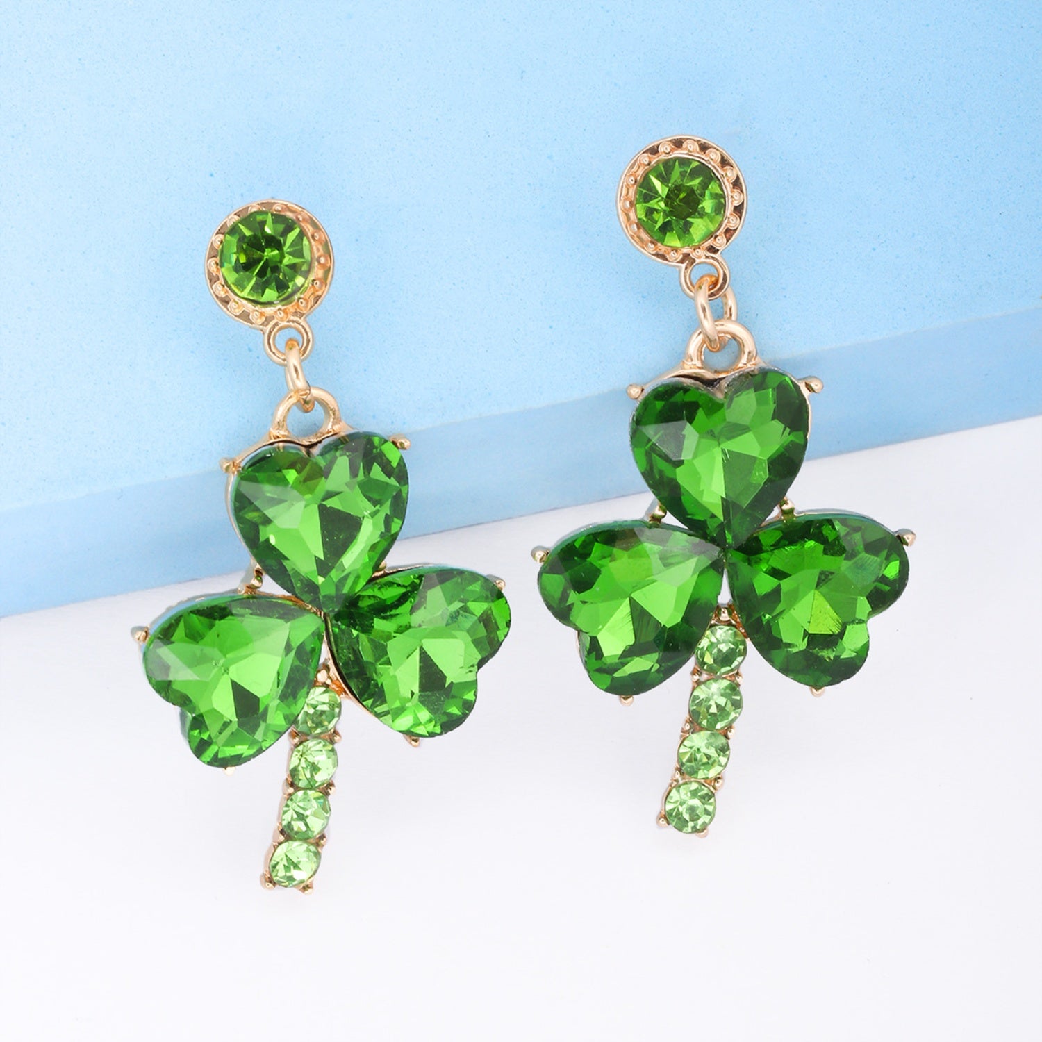 Rhinestone Alloy Lucky Clover Dangle Earrings 