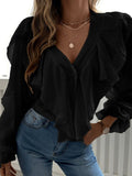 Full Size Ruffled V-Neck Button Down Flounce Sleeve Blouse 