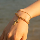 Stainless Steel Imitation Gemstone Cross Shape Pendant Bracelet 