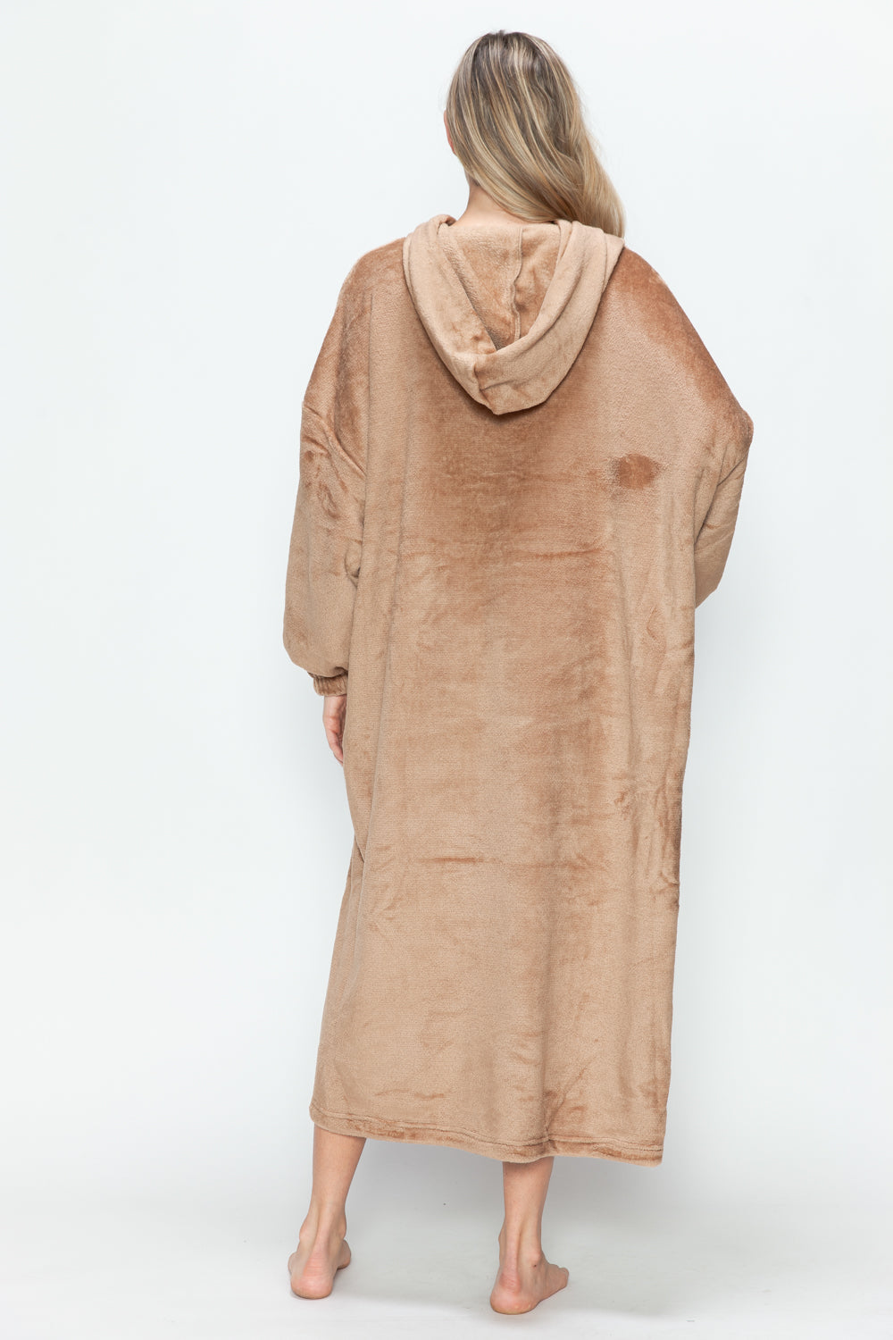 Double Take Full Size Pocketed Hooded Midi Lounge Dress 