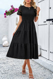 Devine Smocked Round Neck Short Sleeve Midi Dress 