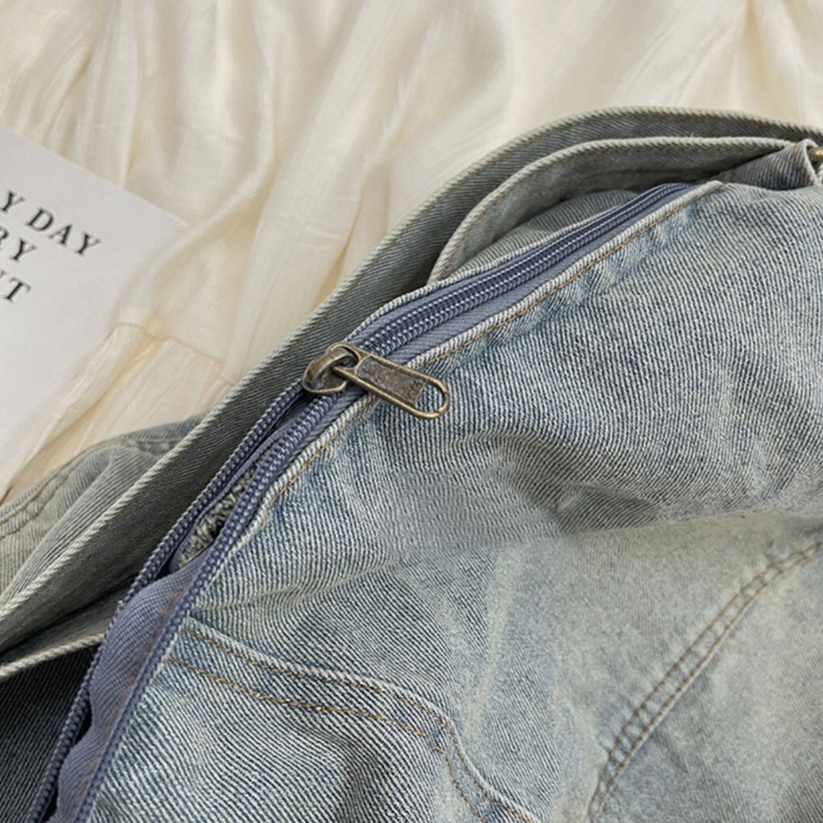 Adjustable Strap Denim Tote Bag 