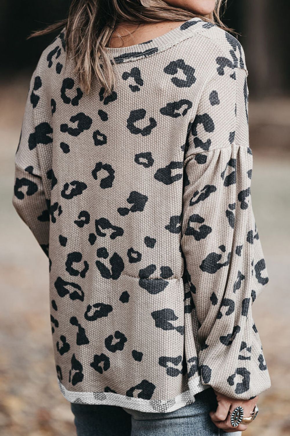 Plus Size Leopard V-Neck Dropped Shoulder T-Shirt 