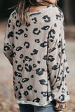 Plus Size Leopard V-Neck Dropped Shoulder T-Shirt 