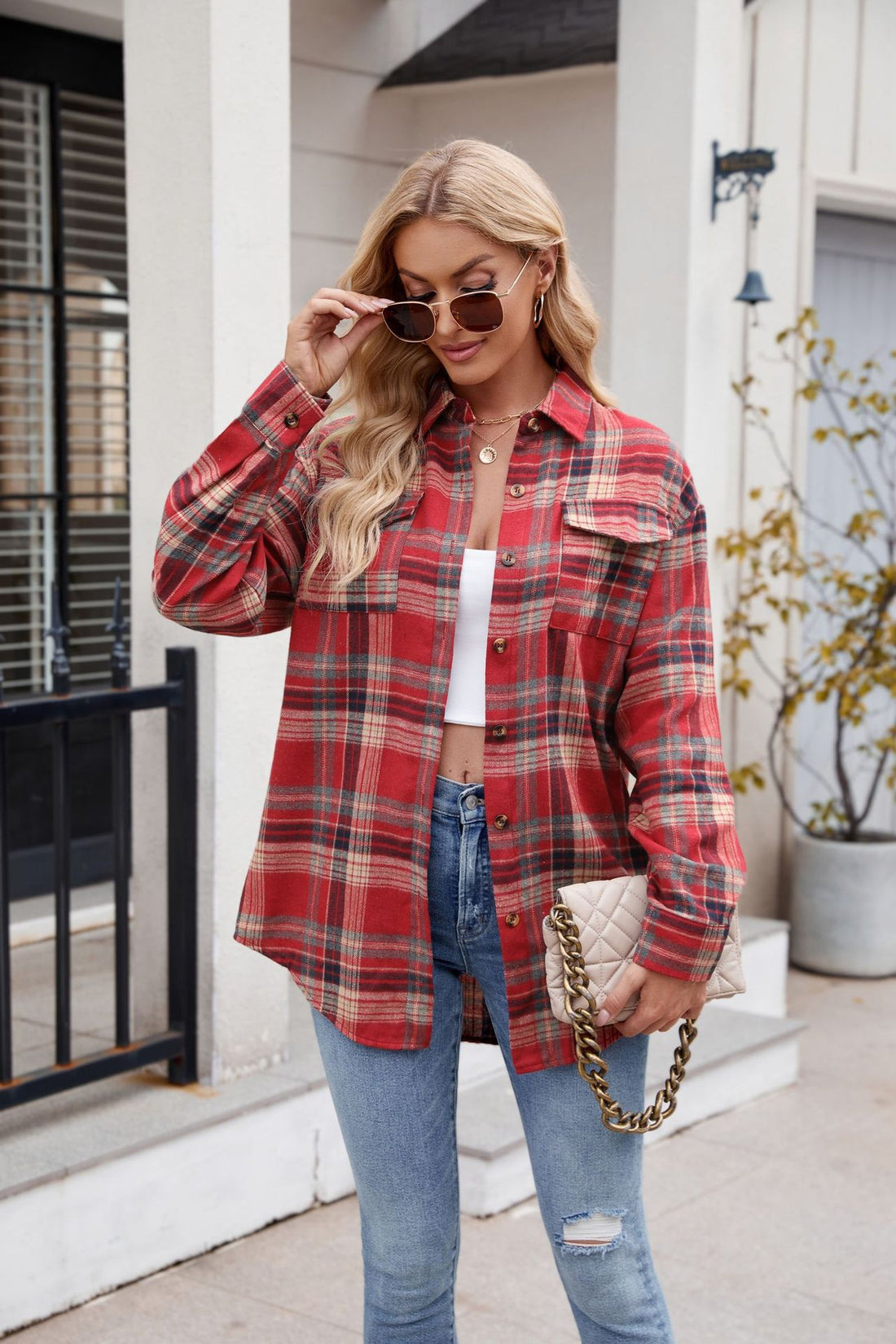 Mandy Plaid Button Up Long Sleeve Shirt 