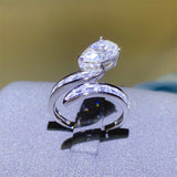 3 Carat Moissanite Zircon 925 Sterling Silver Bypass Ring 