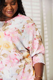 Double Take Floral Round Neck Three-Quarter Sleeve Top 