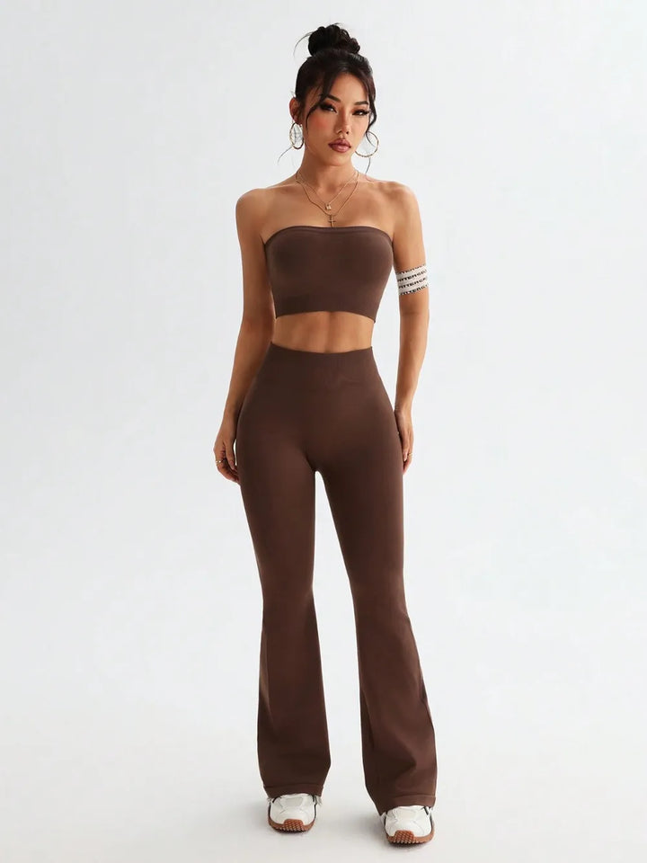 Tube Top and High Waist Flare Pants Active Set 