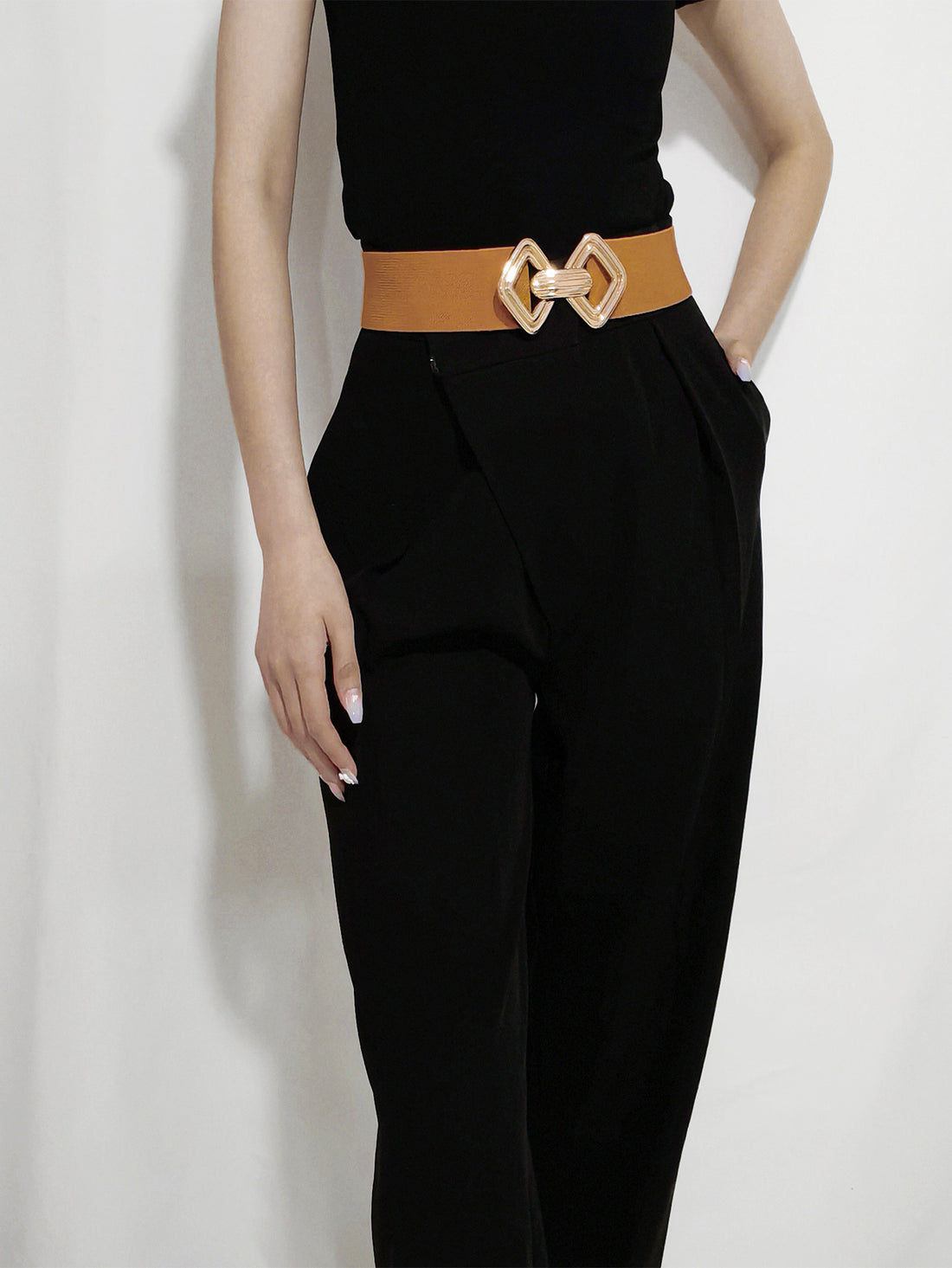 Geometric Buckle Elastic Wide Belt 