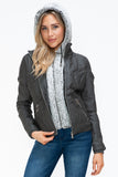 YMI Faux Layered Double-Zipper Jacket with Fuzzy Hood 