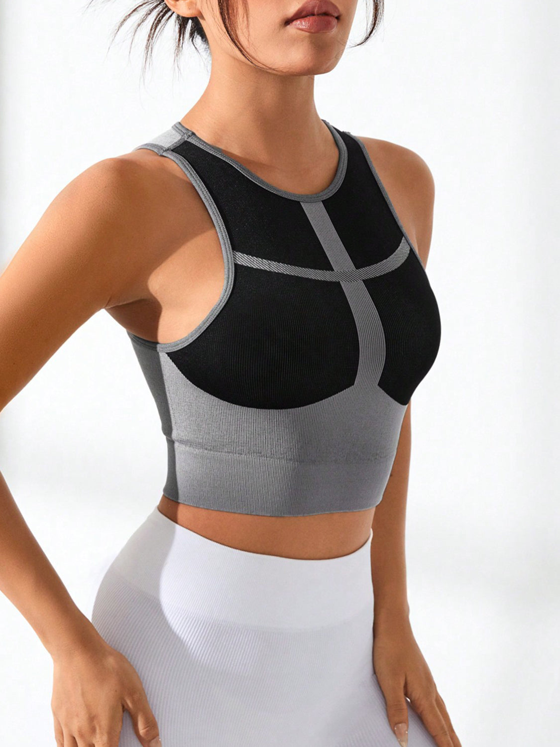 Color Block Round Neck Active Tank 