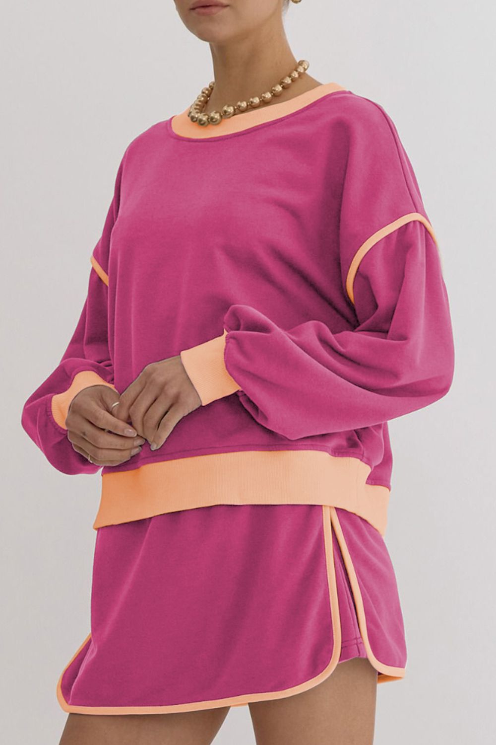 Contrast Trim Round Neck Top and Skort Set 